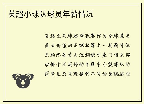 英超小球队球员年薪情况